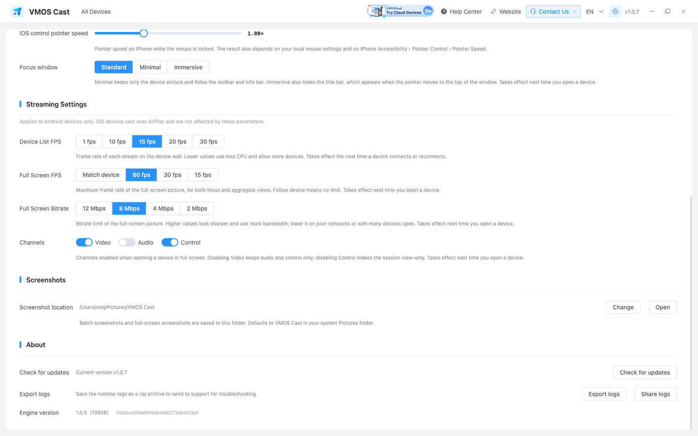Export logs entry